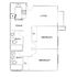 Modern floor plan showcasing two bedrooms, two baths, open living area, and kitchen with dining space.