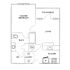 Modern 1-bedroom apartment floor plan featuring spacious living area, kitchen, laundry, and private patio/deck.