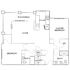 Modern floor plan with 2 bedrooms, master suite with walk-in closet, open living area, and patio deck.