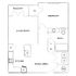 Inviting floor plan showcasing a spacious bedroom, open living and dining area, modern kitchen, and private balcony.
