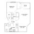 Contemporary floor plan featuring a 1-bedroom layout with patio, spacious living room, dining room, and modern kitchen.