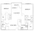 Modern apartment floor plan showcasing 2 bedrooms, a spacious balcony, open-concept living and dining area, and equipped kitchen.