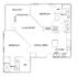 Modern apartment floor plan featuring 2 bedrooms, 2 bathrooms, open-concept living and dining area, and a private balcony.