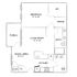 Charming 1-bedroom floor plan featuring a cozy office, spacious living room, and inviting porch for outdoor relaxation.