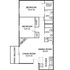 Chic floor plan featuring 2 bedrooms, a spacious living room with fireplace, large patio/balcony, modern kitchen, and dining area.