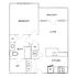 Chic floor plan displaying a 1-bedroom apartment with an open living area, modern kitchen, balcony, and spacious bath, perfect for urban living.