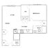 Modern floor plan showcasing 1 bedroom, a spacious open-concept living and dining area, and a functional kitchen with ample storage.