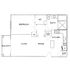 Modern 1-bedroom apartment floor plan featuring a spacious living and dining area, open kitchen, and private balcony.