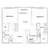 Modern 2D floor plan showcasing two bedrooms, a central living area, and a balcony. Includes two bathrooms, an inviting kitchen, and dining space.