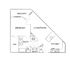 Modern floor plan featuring a spacious bedroom with a balcony, open living and dining area, well-equipped kitchen, full bath, and utility space.