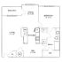 Modern floor plan featuring a spacious living room, one bedroom, a versatile den, and a stylish kitchen with balcony access.