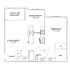 Modern floor plan featuring one spacious bedroom, an open living and dining area, well-equipped kitchen, and a patio or balcony.