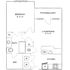 Contemporary floor plan showcasing a spacious bedroom, living/dining area leading to a patio/balcony, modern kitchen, and well-equipped bathroom.