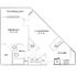 Elegant floor plan showcasing a 1-bedroom apartment with spacious living/dining area, modern kitchen, and a private patio/balcony.