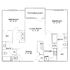 Elegant floor plan with 2 spacious bedrooms, open living and dining area, modern kitchen, and a charming patio/balcony.