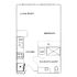 Contemporary floor plan showcasing a spacious living room, modern kitchen with dishwasher, cozy bedroom, and convenient bathroom/laundry area.