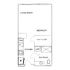 Modern floor plan with a spacious living room, cozy bedroom, walk-in closet, and efficient kitchen layout with appliances.