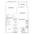 Modern apartment floor plan showcasing a spacious bedroom, functional kitchen, and open dining and living area with balcony access.