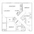 Modern floor plan featuring 2 bedrooms, a spacious living and dining area, open kitchen, laundry room, 2 bathrooms, and a private balcony.