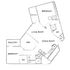 Elegant floor plan showcasing two spacious bedrooms, a den, two balconies, and an open living and dining area with a modern kitchen.