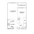 Charming floor plan featuring a 1-bedroom layout with a spacious living/dining area, modern kitchen, and inviting patio/balcony.