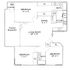 Inviting floor plan showcasing two elegant bedrooms, a spacious living room with patio access, modern kitchen, and two bathrooms for convenience.