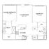 Elegant floor plan showcasing a spacious 2-bedroom layout with dual bathrooms, open living/dining area, and modern kitchen.