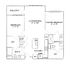 Modern 2-bedroom floor plan featuring a spacious living and dining area, a sleek kitchen with work station, and two bathrooms, complete with private balcony and walk-in closets.