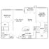 Contemporary floor plan showcasing 2 bedrooms, 2 baths, stylish open-concept living and dining areas, and a charming patio/balcony.