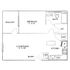 Modern apartment floor plan featuring 1 bedroom, a spacious living/dining area, kitchen with appliances, and a relaxing balcony.