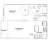 Inviting floor plan featuring one bedroom, spacious living/dining area, well-appointed kitchen, and a private balcony.