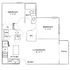 Chic floor plan showcasing 2 bedrooms, modern kitchen, open-concept living/dining area, and inviting patio.