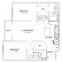 Modern floor plan showcasing 2 spacious bedrooms, open-concept living and dining area, kitchen with appliances, and a cozy patio.