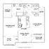Charming apartment floor plan featuring a master suite, a study, open kitchen, and spacious living room with a patio or balcony.