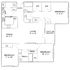 Modern floor plan showcasing 3 bedrooms, open living and dining area, sleek kitchen, and a private patio.