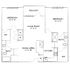 Modern floor plan showcasing 2 spacious bedrooms, open living room, stylish kitchen, dining area, and a welcoming balcony.