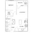 Modern 1-bedroom floor plan with spacious living room, open kitchen, and private balcony.