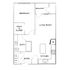 Inviting floor plan showcasing one bedroom, a spacious living room with balcony access, modern kitchen, and a luxurious bath.