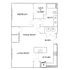 Chic floor plan with a spacious bedroom, walk-in closet, and open kitchen-living area leading to a balcony.