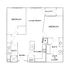 Modern floor plan highlighting two bedrooms, two bathrooms, open living room, and a balcony with a walk-in closet and stylish kitchen.