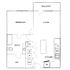 Inviting apartment floor plan showcasing one bedroom, spacious living area opening to a balcony, stylish kitchen with modern appliances, and a well-appointed bathroom.