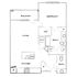 Modern floor plan showcasing spacious bedroom, two bathrooms, open-concept living and kitchen area, and a large balcony.