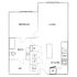 Chic apartment floor plan featuring 1 bedroom, spacious living area, modern kitchen, and a full bath with a walk-in closet.