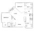 Modern floor plan featuring 2 bedrooms, spacious living area with balcony, and a sleek kitchen with dining space.