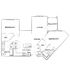 Chic floor plan showcasing 2 spacious bedrooms, open living and dining areas, modern kitchen, and a charming balcony.