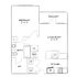 Inviting apartment layout featuring a cozy bedroom with a private balcony, open living room, modern kitchen, spacious bath, and ample closet space.