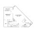 Chic floor plan showcasing 1 bedroom, expansive living room, modern kitchen, and private balcony.