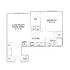 Contemporary floor plan featuring 1 spacious bedroom, open living and dining area, modern kitchen, and luxurious bath.