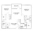 Modern floor plan featuring 2 spacious bedrooms, a large living room with balcony, and a functional kitchen with dining area.