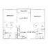 Modern apartment floor plan featuring 2 bedrooms, expansive living room with balcony access, and a spacious kitchen dining area.